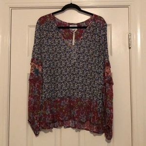 NWT Johnny Was Jade Label Blouse with Ruffled Sleeves Size XL